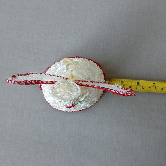 Lace Angel Tree Topper Ornament 6.5" tall handmade crochet beadwork roses - Picture 7 of 8